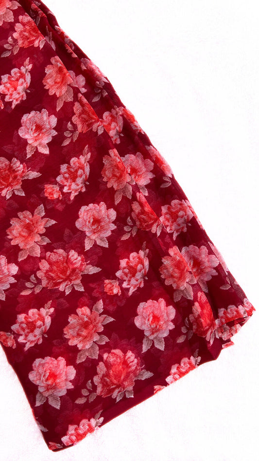 Red Floral Chiffon Saree