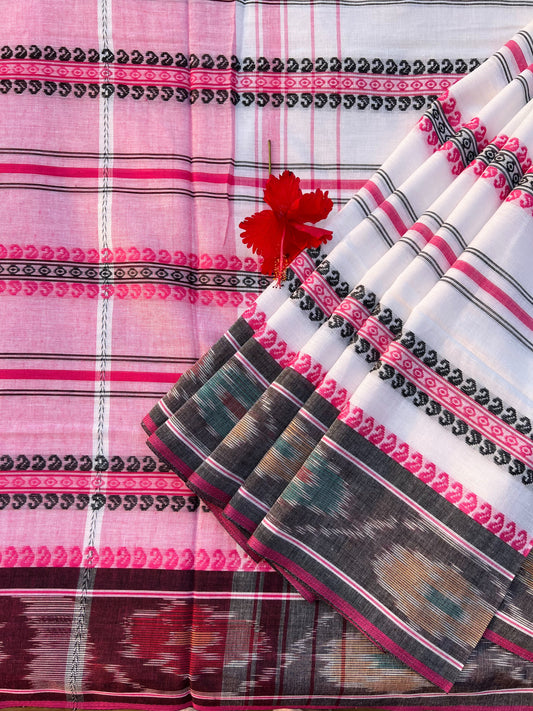 White with pink striped Handloom saree
