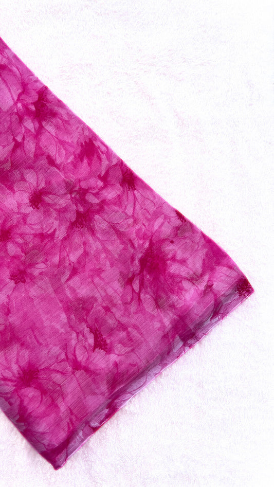 Pink floral print Saree