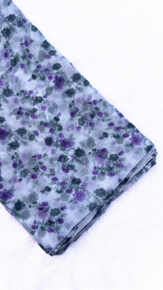 White floral print Semi Chiffon saree