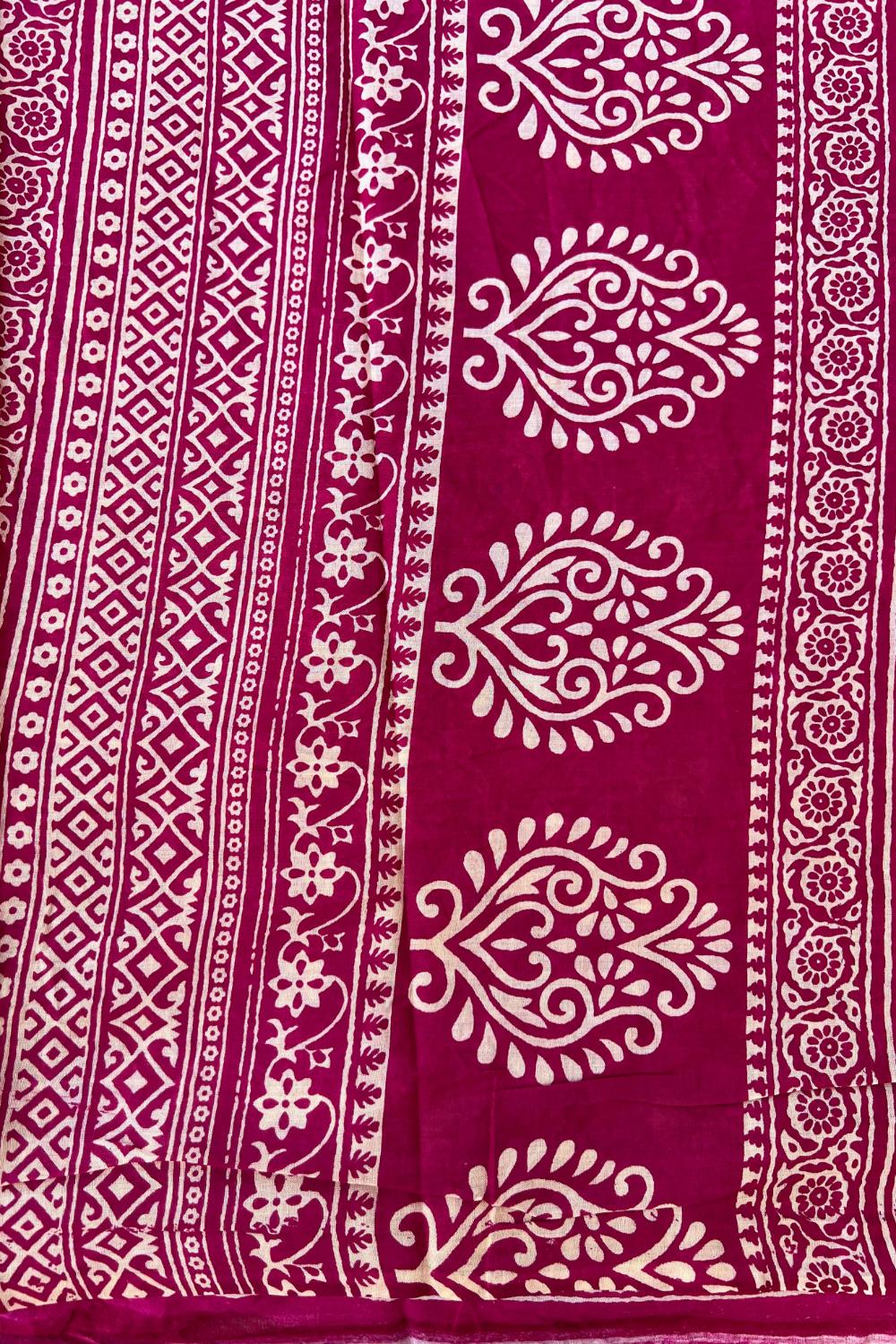 Maheshwari dabu printed maroon cotton saree