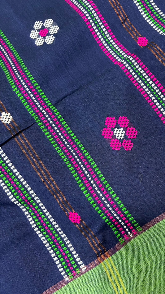 Midnight blue Handloom Embroidered Saree