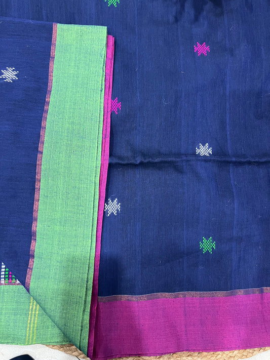 Midnight blue Handloom Embroidered Saree