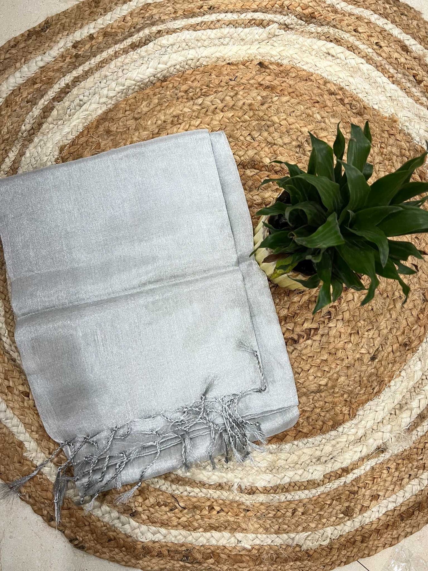 Pearl white cotton tissue saree