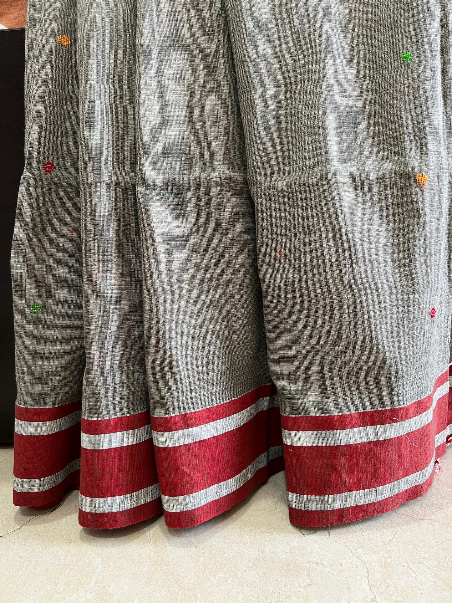 Handwoven Grey Khaadi Cotton embroidered saree