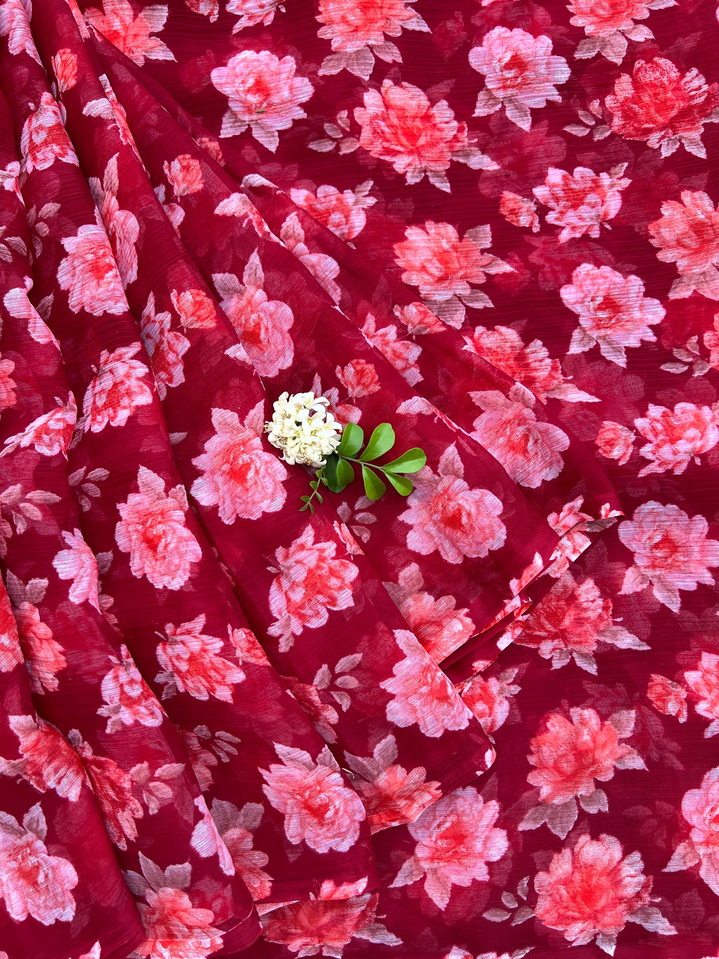 Red Floral Chiffon Saree