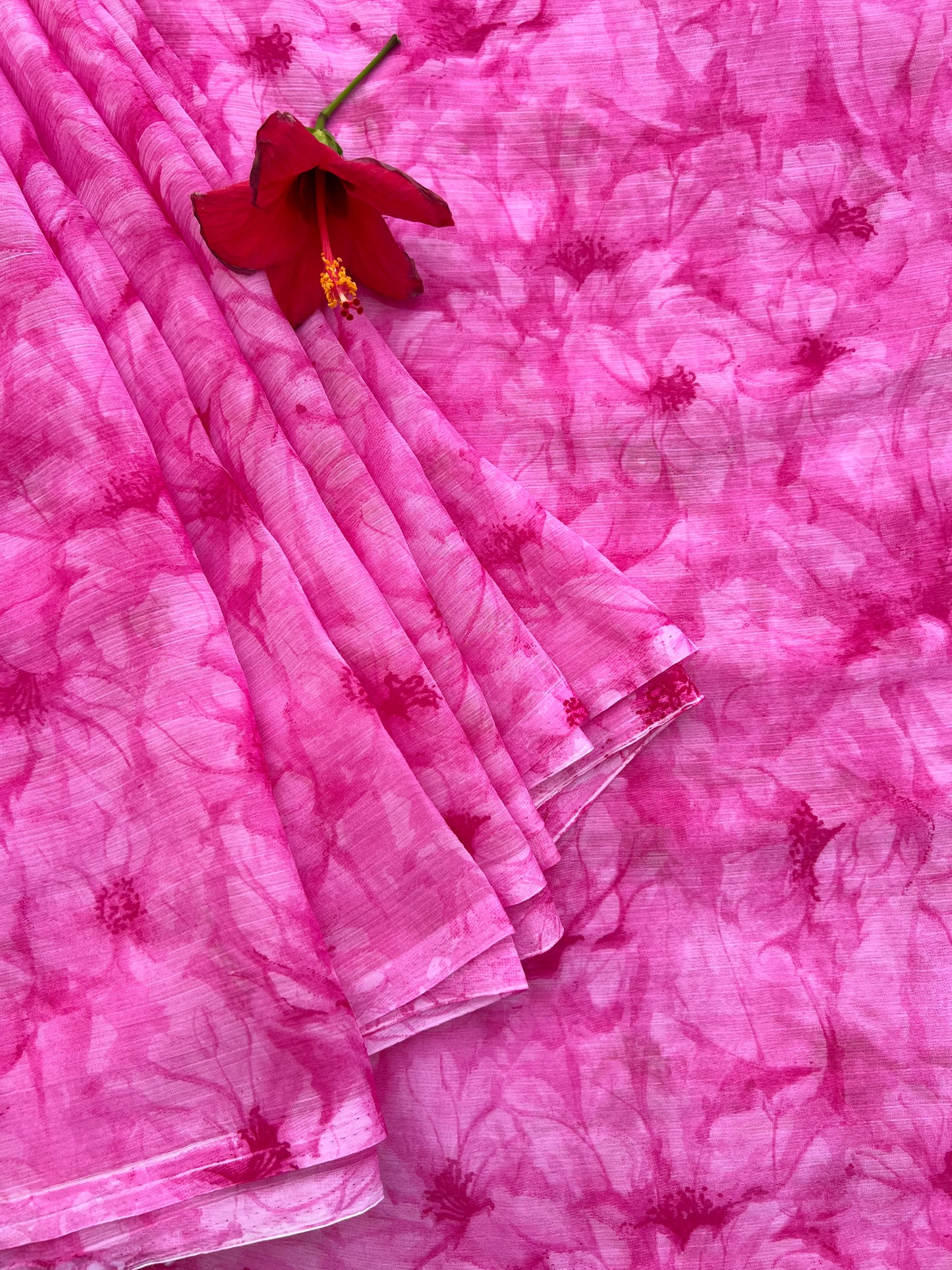 Pink floral print Saree