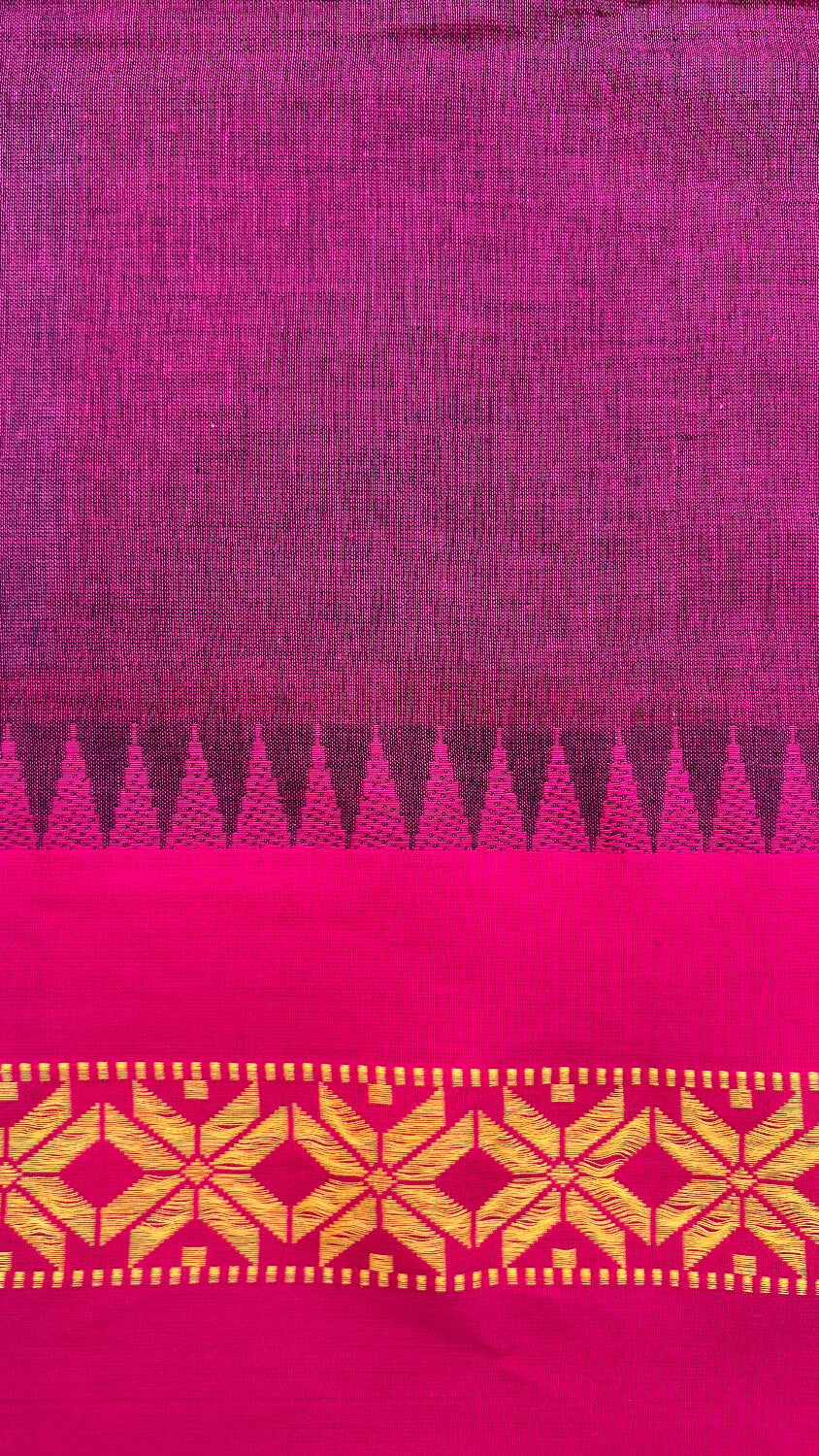 Navy blue Handloom cotton saree with Pink border