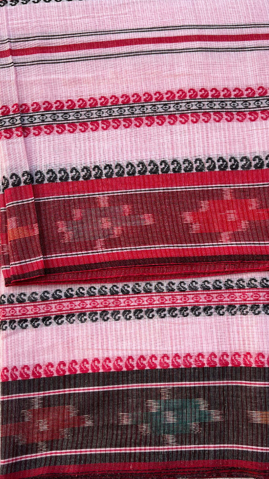 Pink with Ikkat border Handloom saree