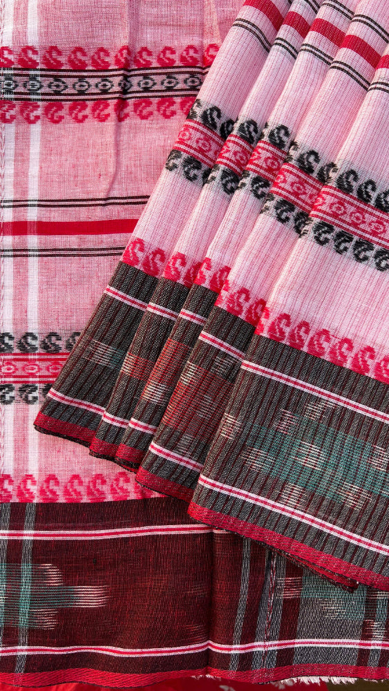 Pink with Ikkat border Handloom saree