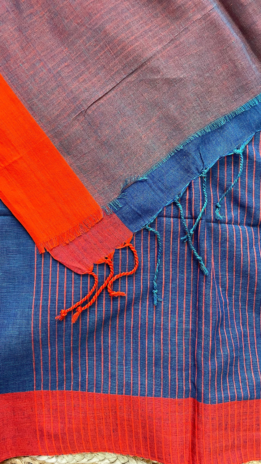 Blue Handloom cotton saree with Red border
