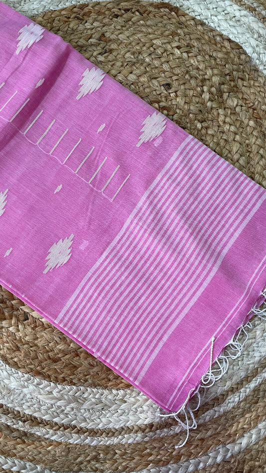 Pink Soft cotton Jamdani saree