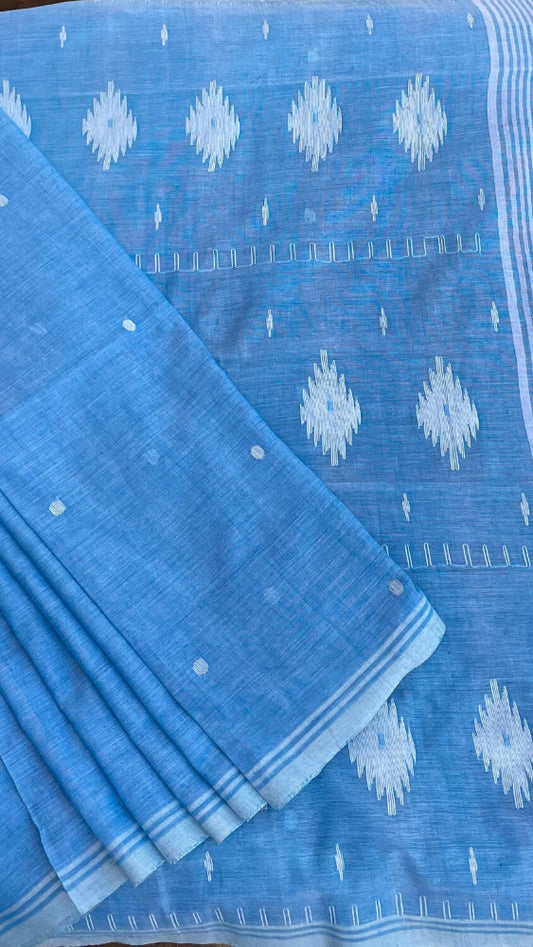 Blue Soft cotton Jamdani saree