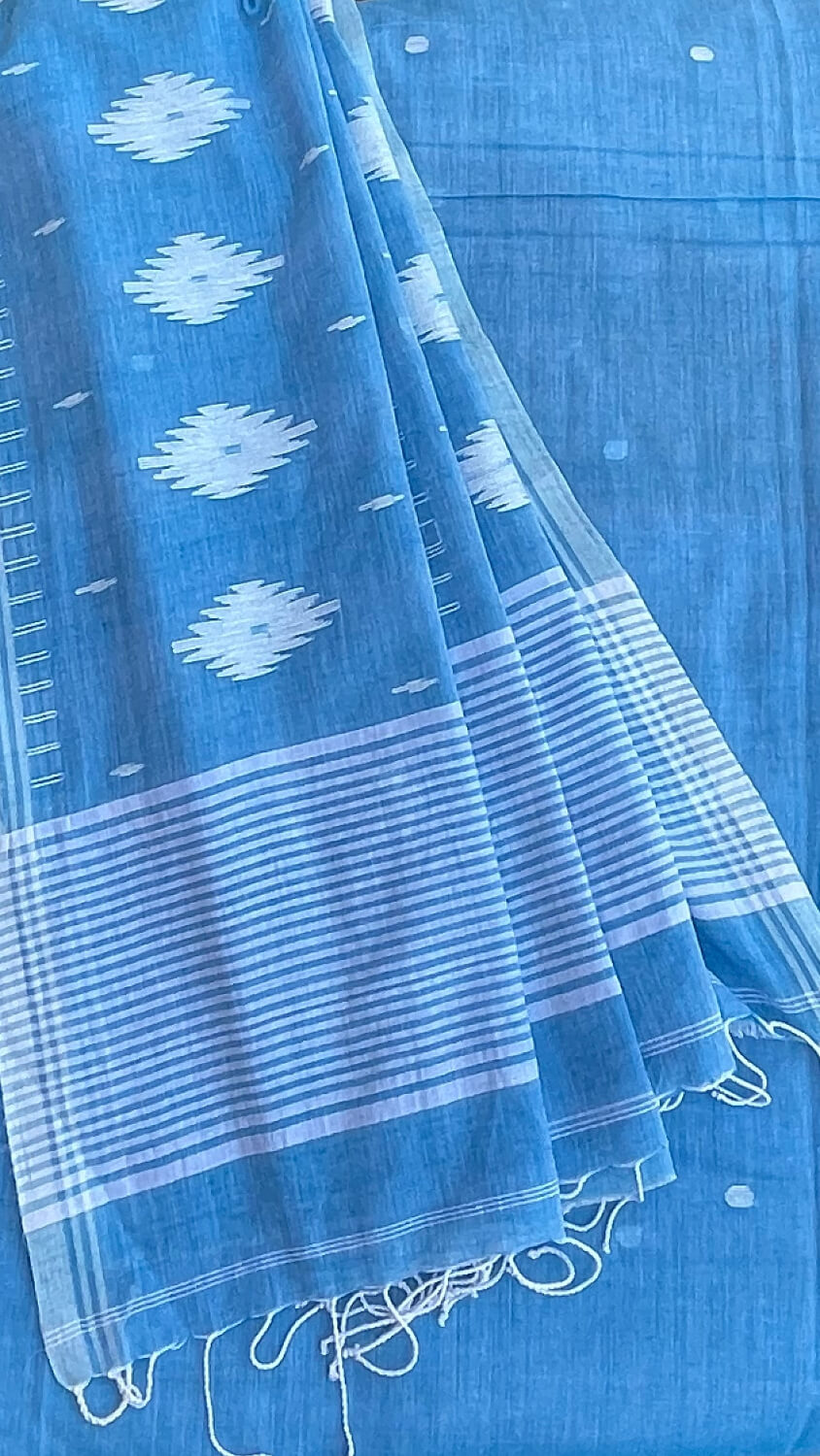 Blue Soft cotton Jamdani saree