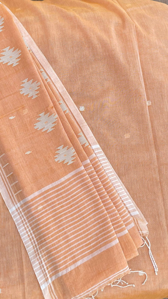 Peach Soft cotton Jamdani saree