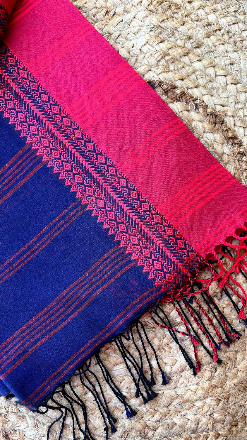 Navy blue Handloom cotton saree with Red border
