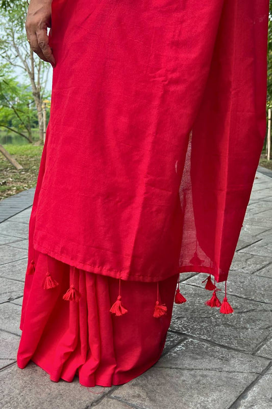 Red cotton saree