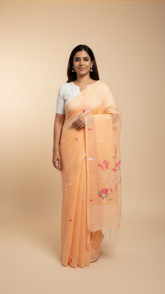 Peach needlework Jamdani