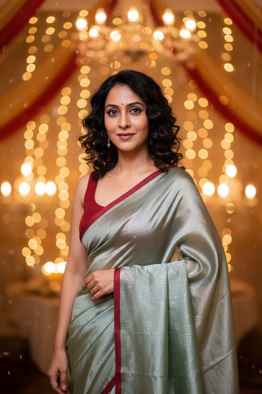 Silver cotton tissue saree