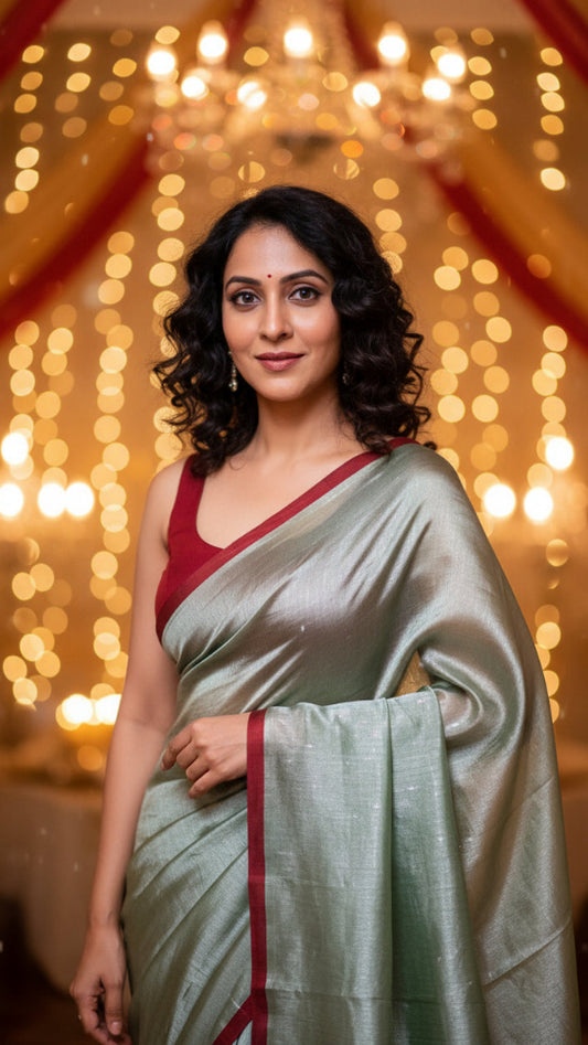 Silver cotton tissue saree