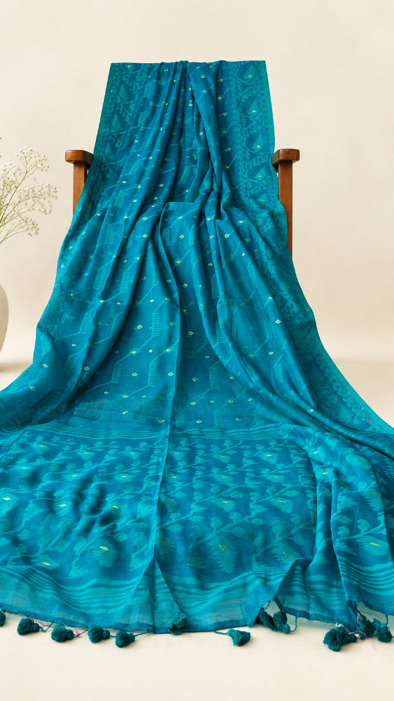 Blue-green Dhakai Jamdani