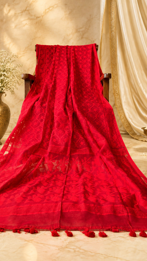 Zero zari Red Dhakai Jamdani