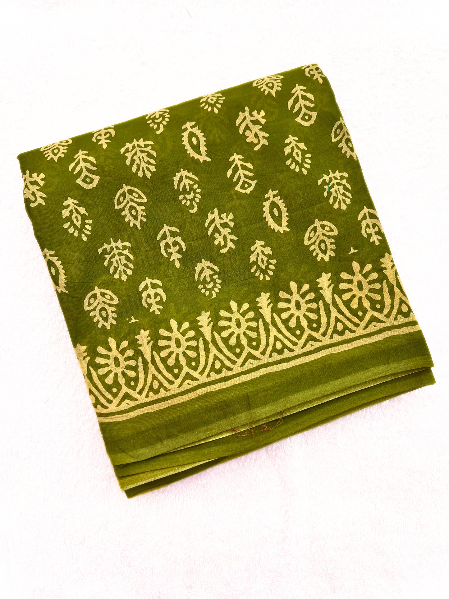 Green printed cotton saree