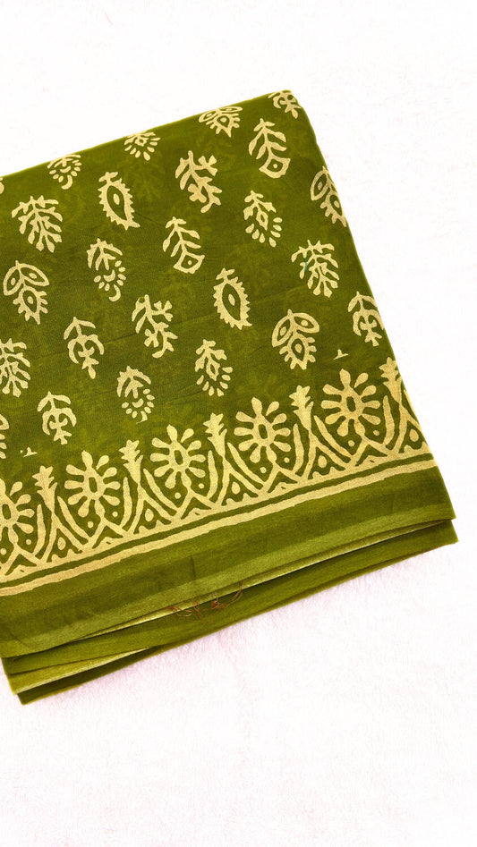 Green printed cotton saree