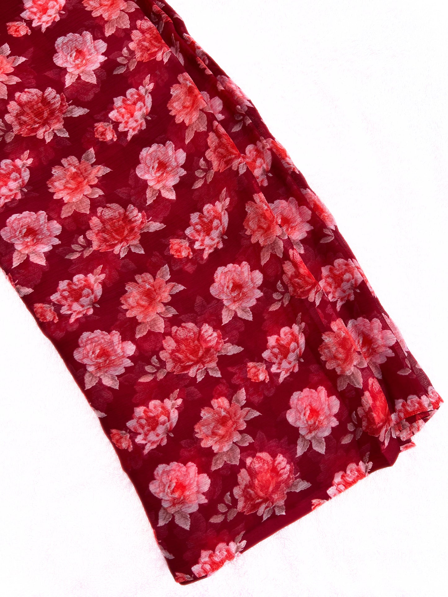 Red Floral Chiffon Saree