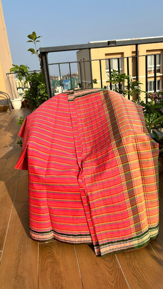 Pink striped starched Dhonekhali