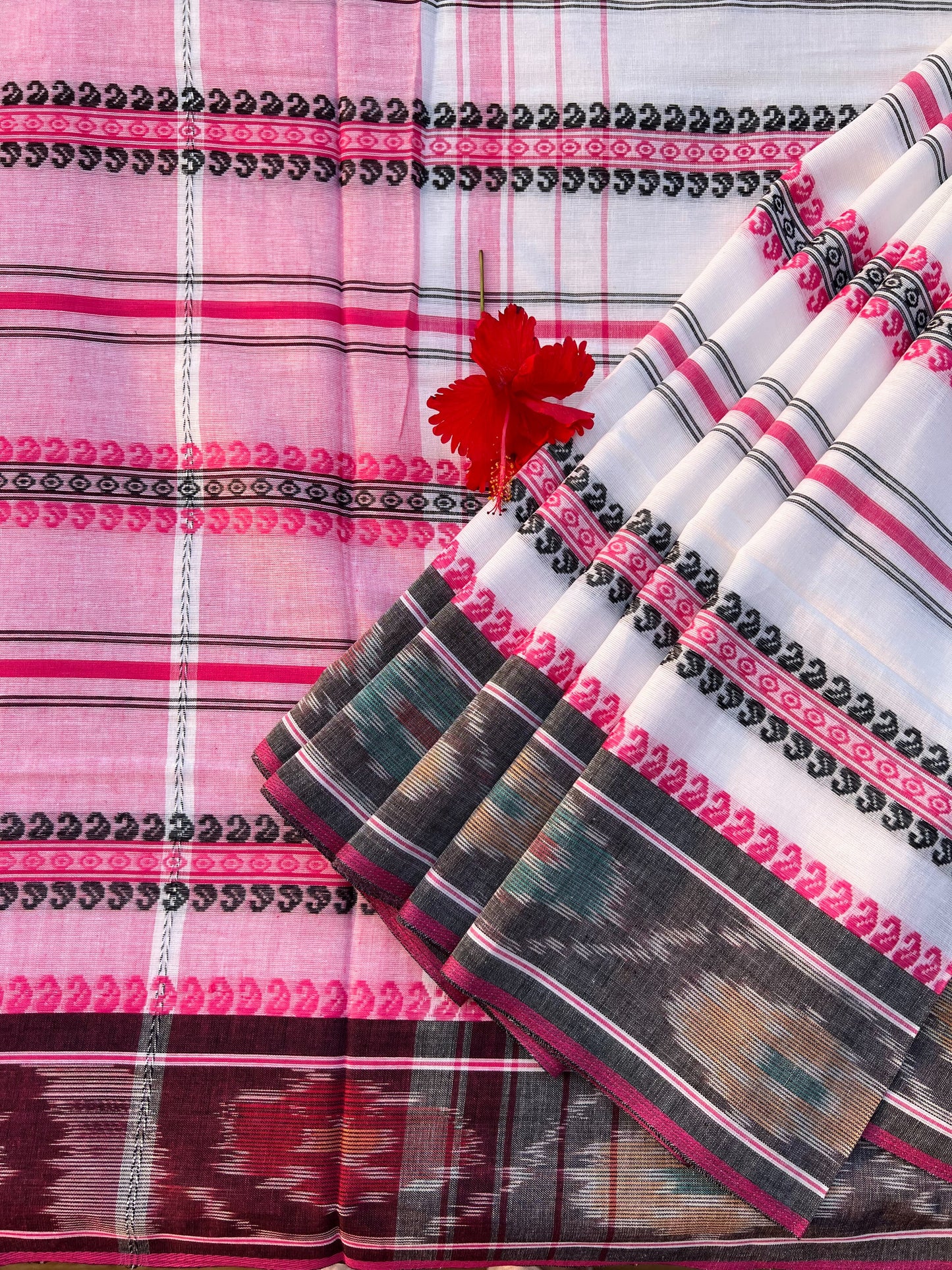 White with pink striped Handloom saree