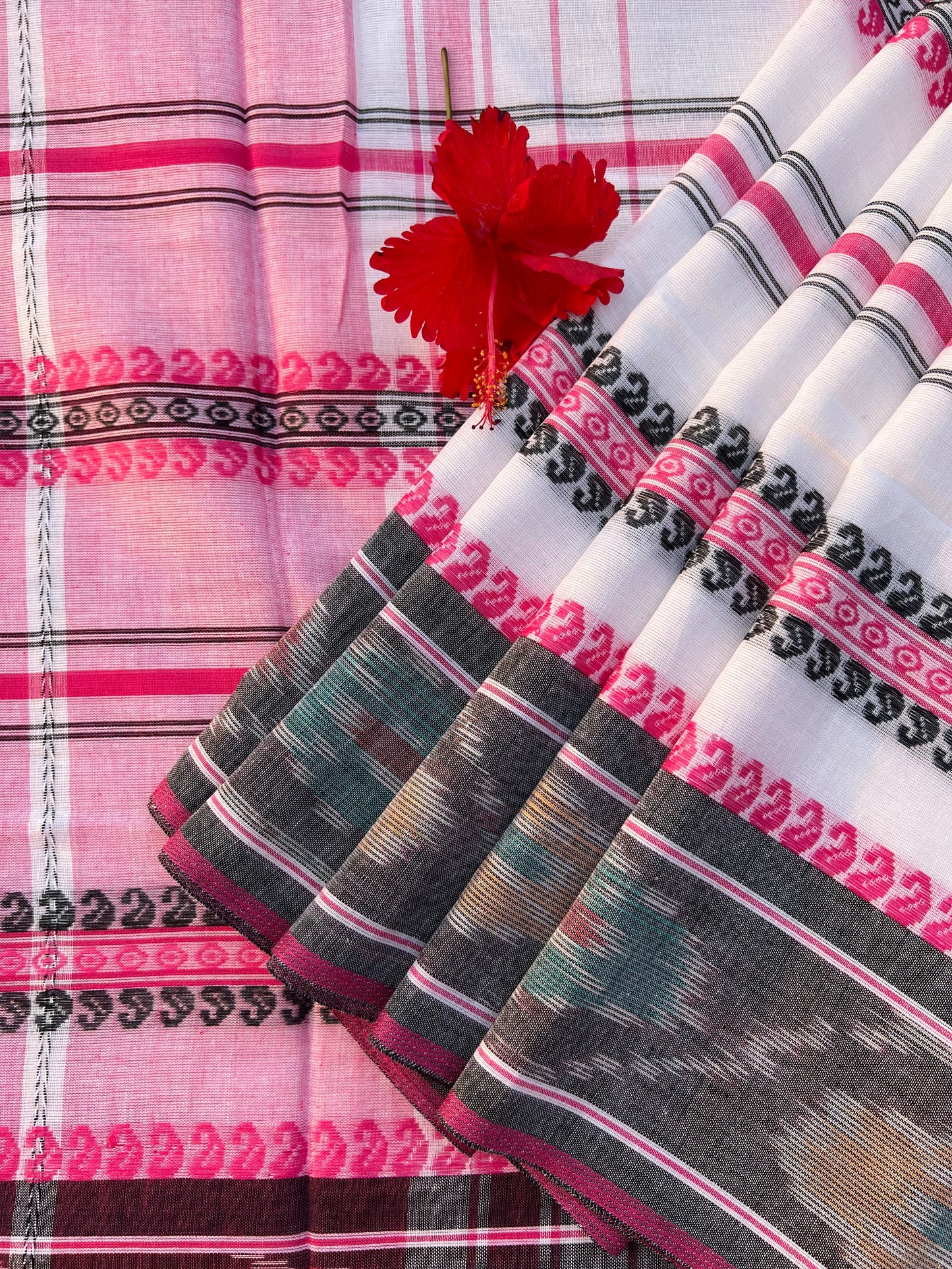 White with pink striped Handloom saree