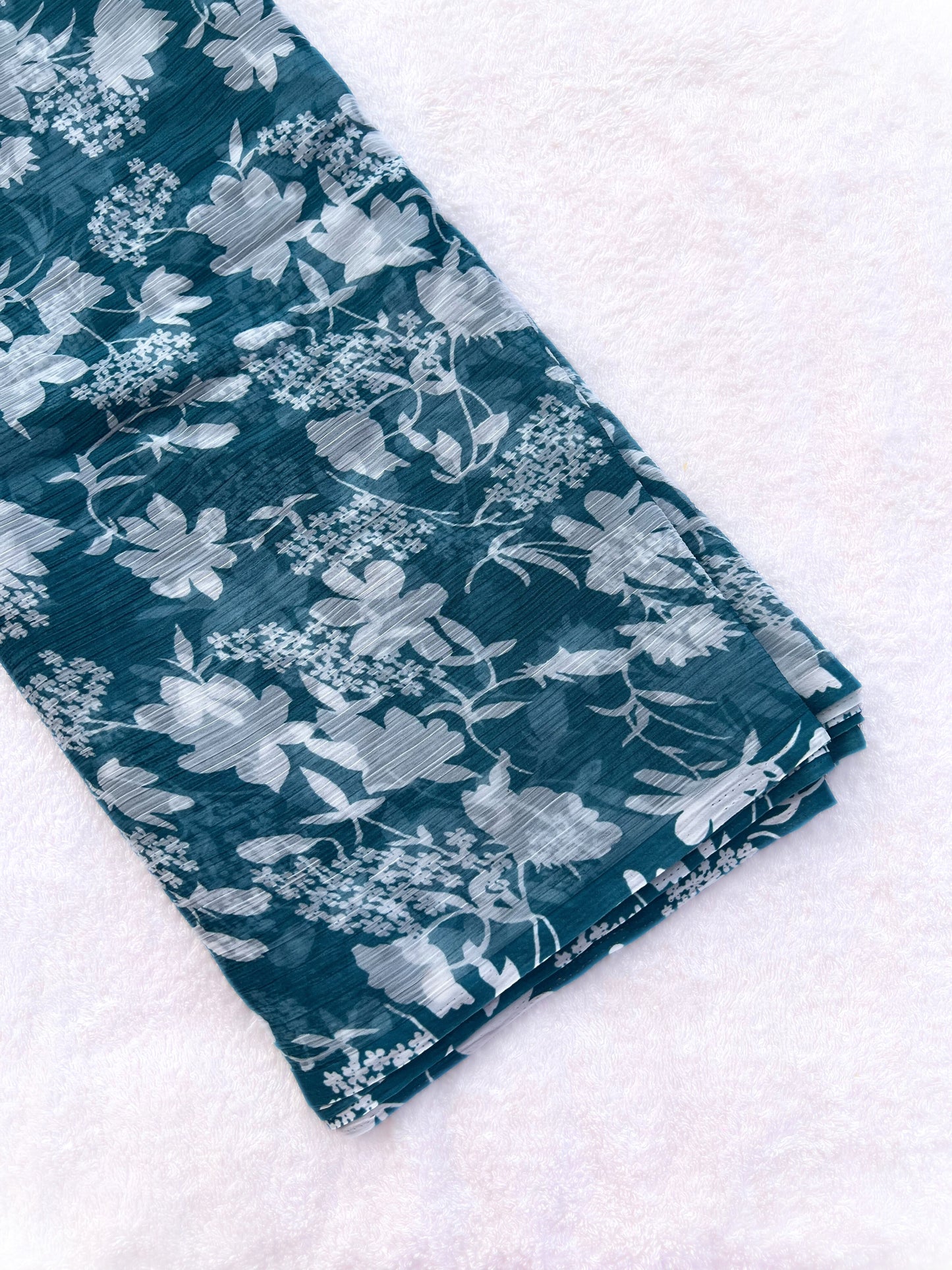 Blue floral Semi Chiffon Saree