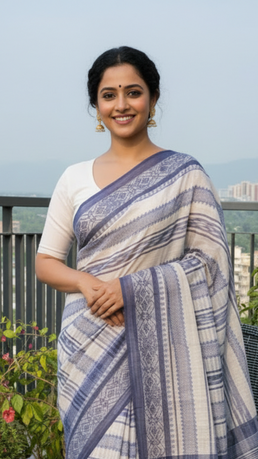 Blue and White Handloom saree