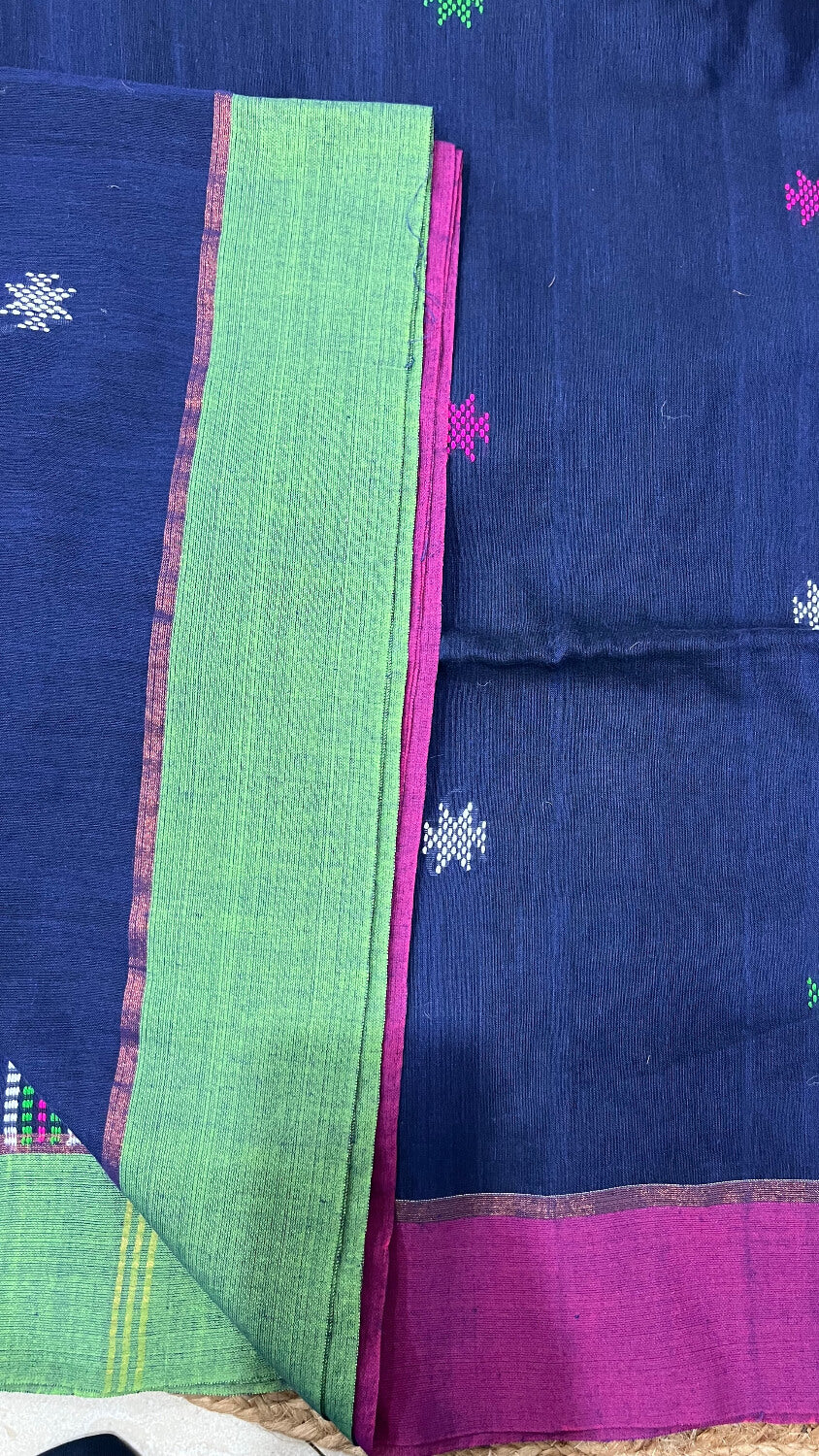 Midnight blue Handloom Embroidered Saree