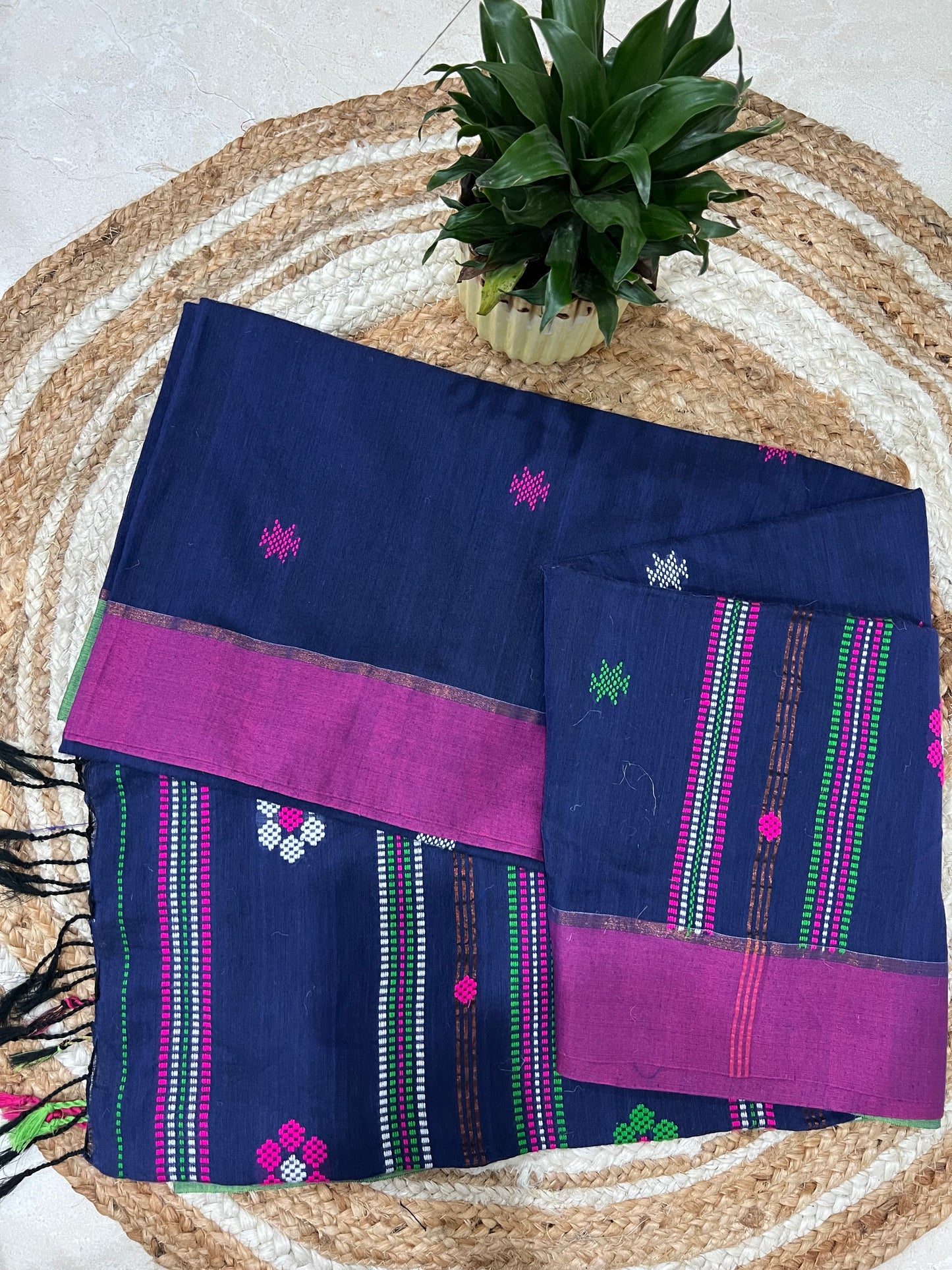 Midnight blue Handloom Embroidered Saree