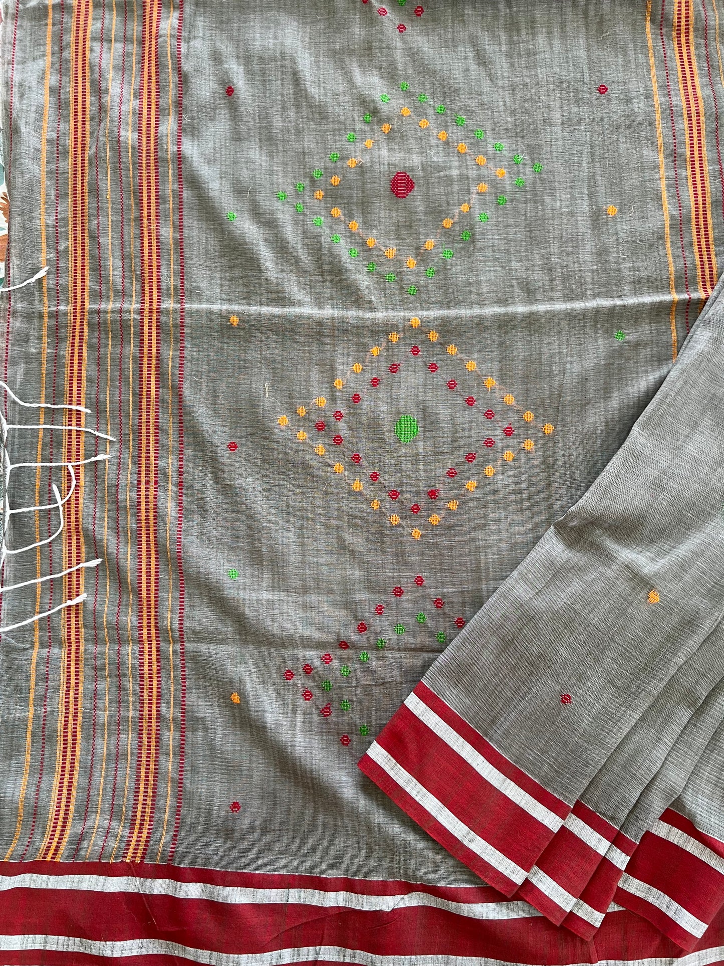 Handwoven Grey Khaadi Cotton embroidered saree