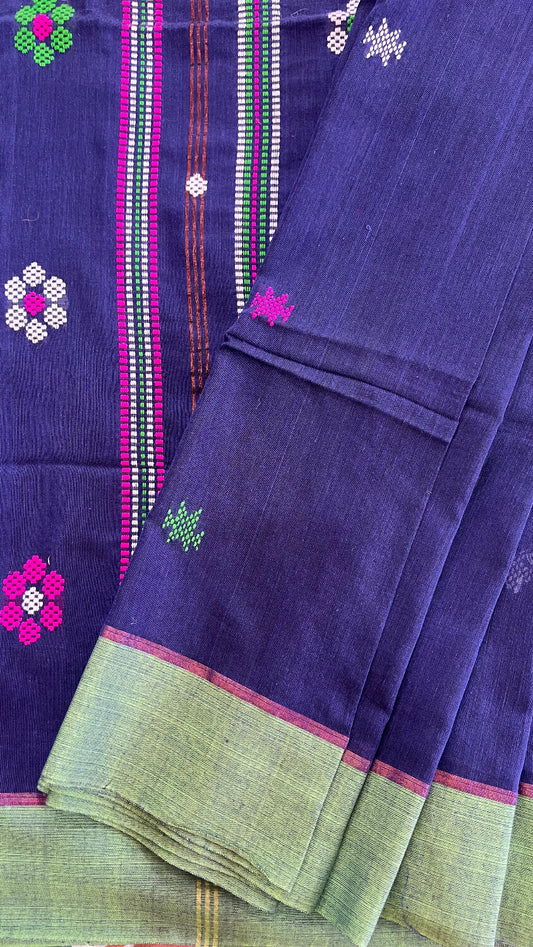 Midnight blue Handloom Embroidered Saree