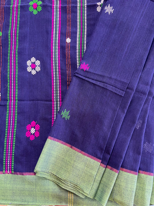 Midnight blue Handloom Embroidered Saree