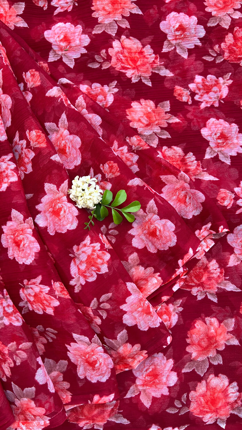 Red Floral Chiffon Saree