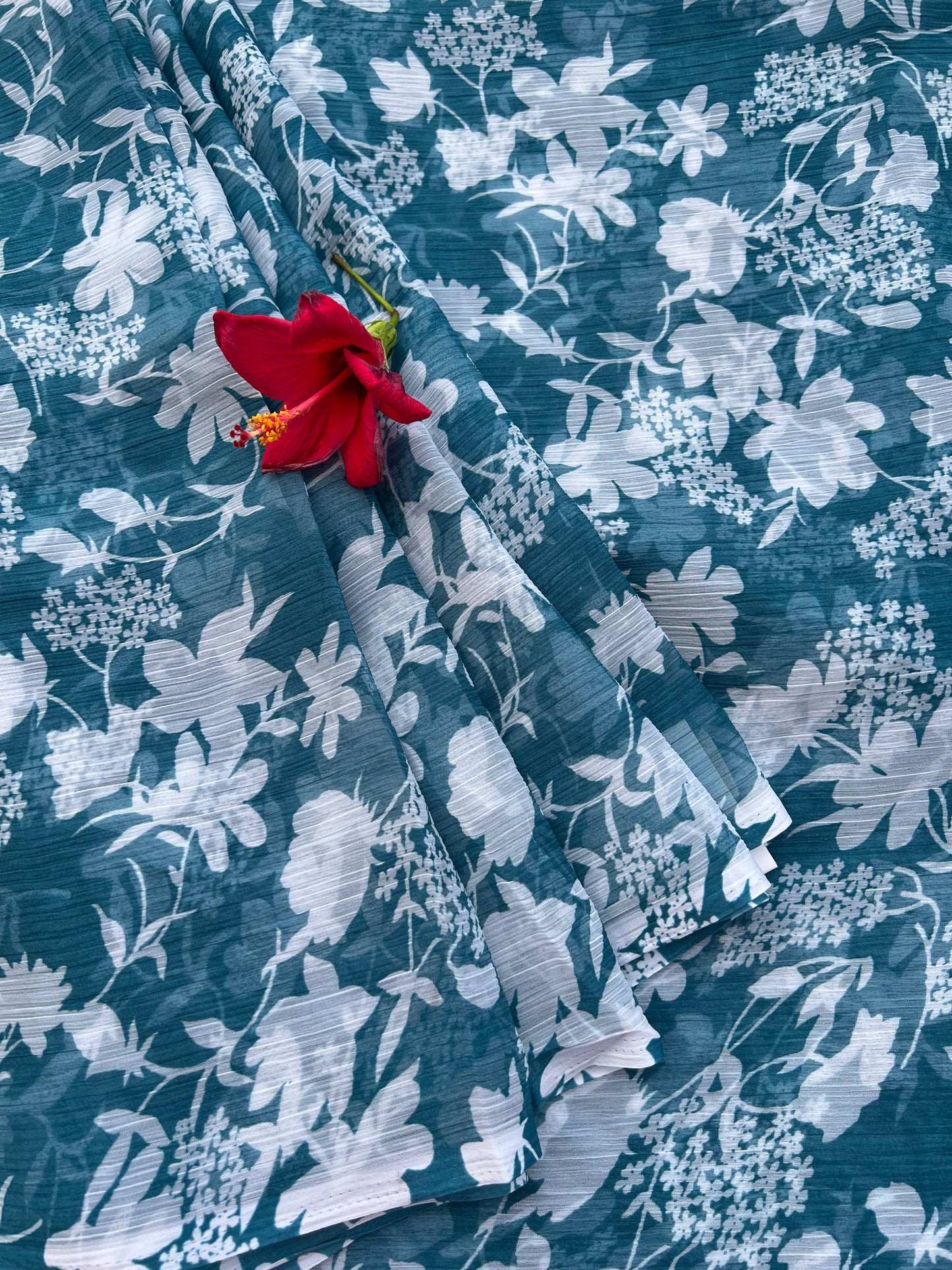 Blue floral Semi Chiffon Saree