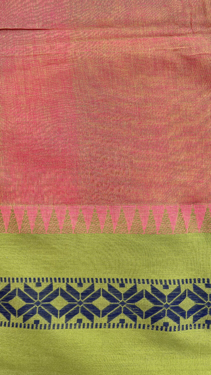 Pink Handloom cotton saree with green border