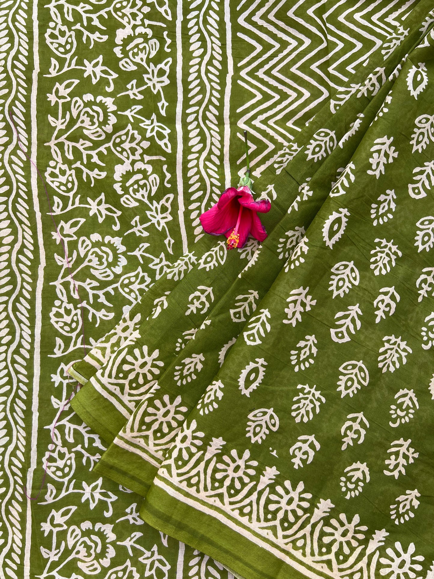 Green printed cotton saree