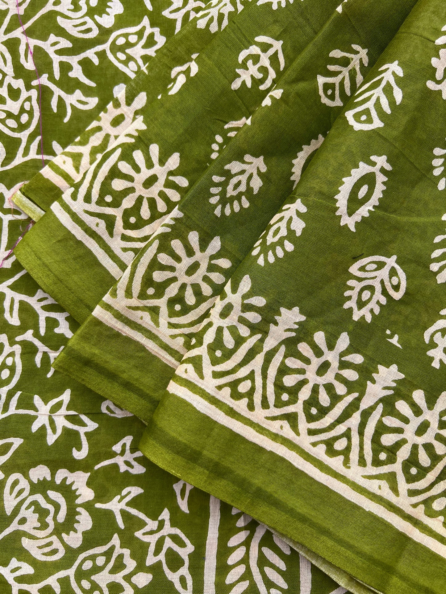 Green printed cotton saree