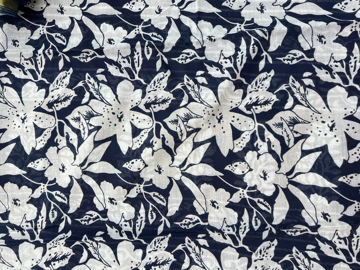 Indigo printed cotton saree