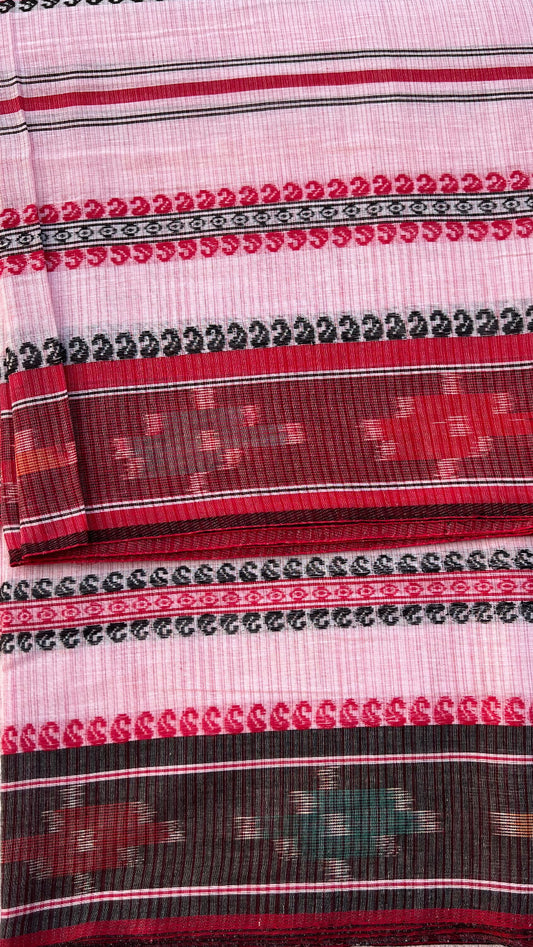 Pink with Ikkat border Handloom saree