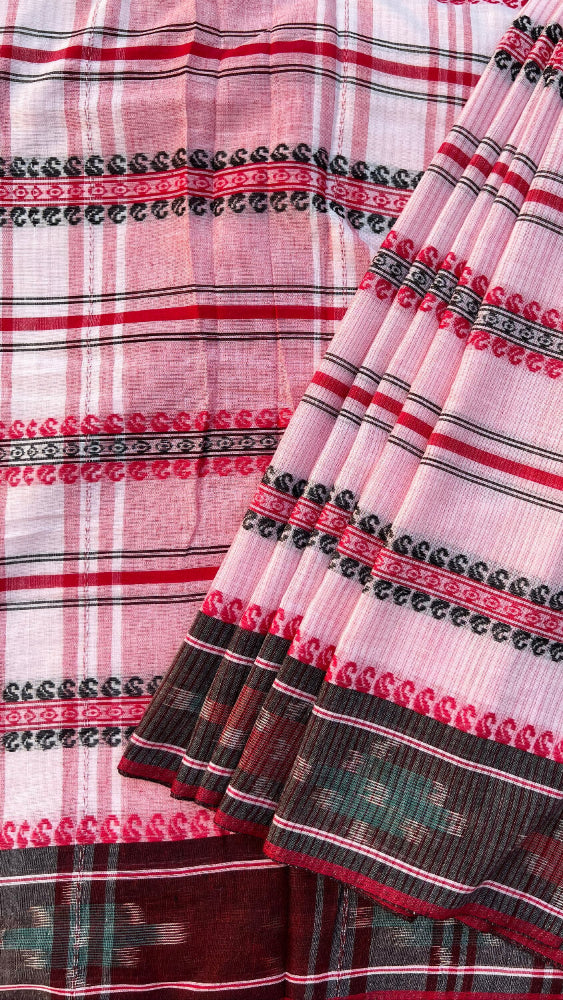 Pink with Ikkat border Handloom saree
