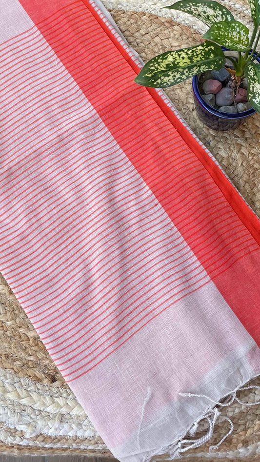 Beige Handloom cotton saree with Orange border