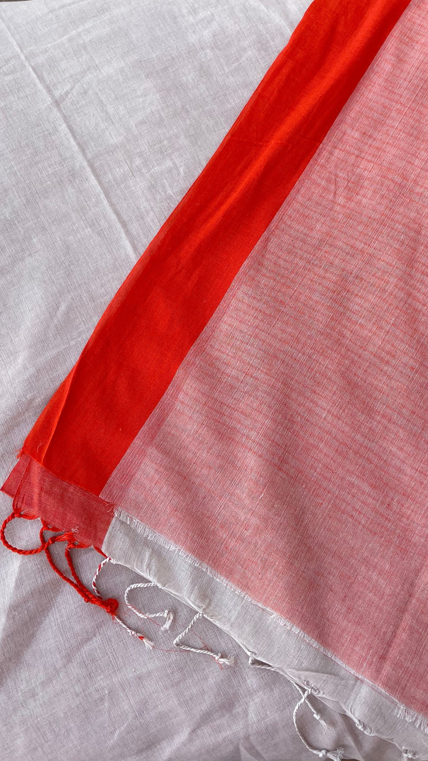 Beige Handloom cotton saree with Orange border