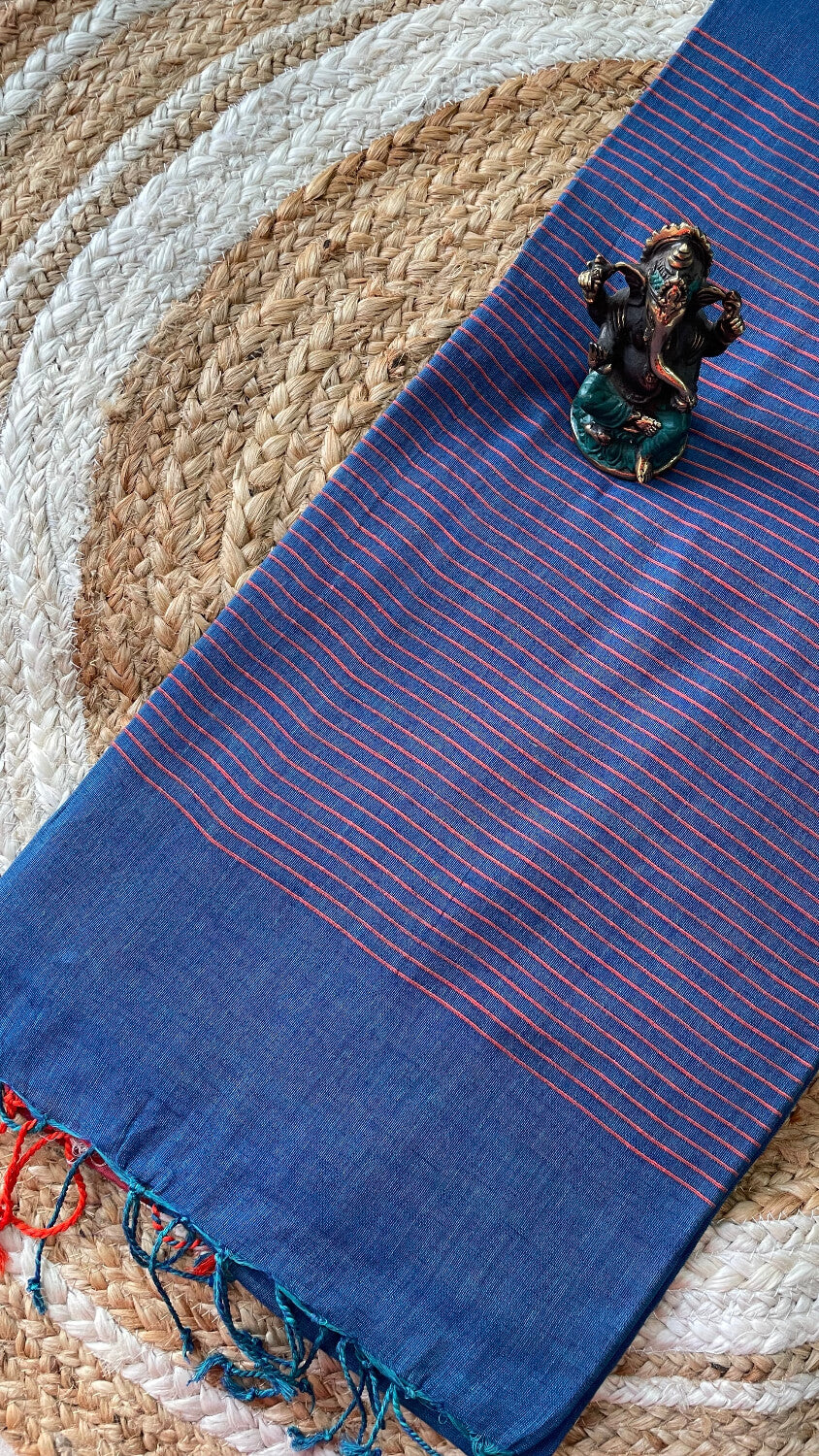 Blue Handloom cotton saree with Red border
